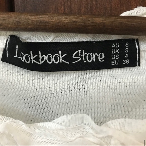 White Mesh Lace Rose Floral Long Sleeve Textured Top - Picture 7 of 7